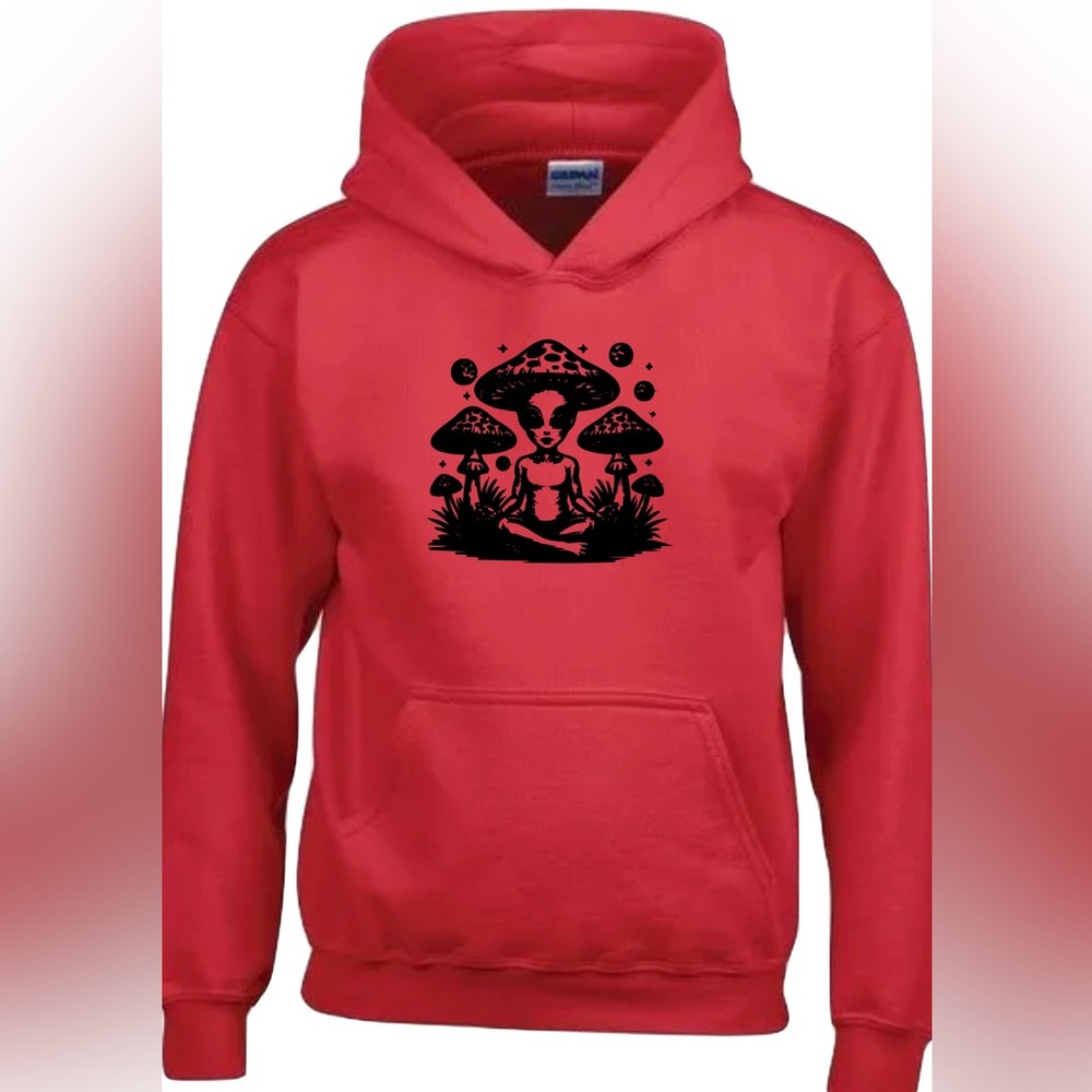 Make Market Red Hoodie with Black Mushroom Graphic